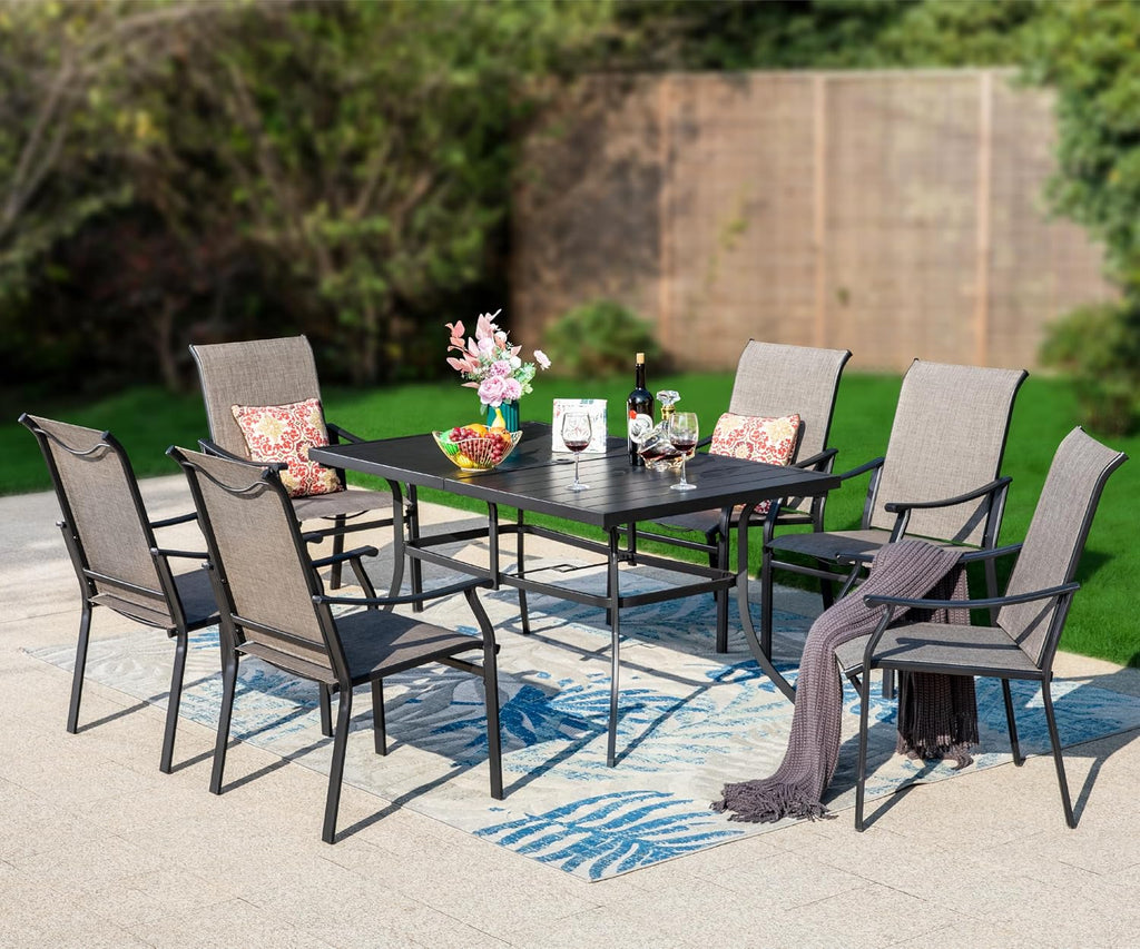 Sophia & William 7 Pieces Patio Dining Set, 6 Quick Dry Textilene Chairs and a Powder-Coated Outdoor Dining Table, Durable All-Weather Patio Furniture for Lawn, Park, and Courtyard Support 350lbs