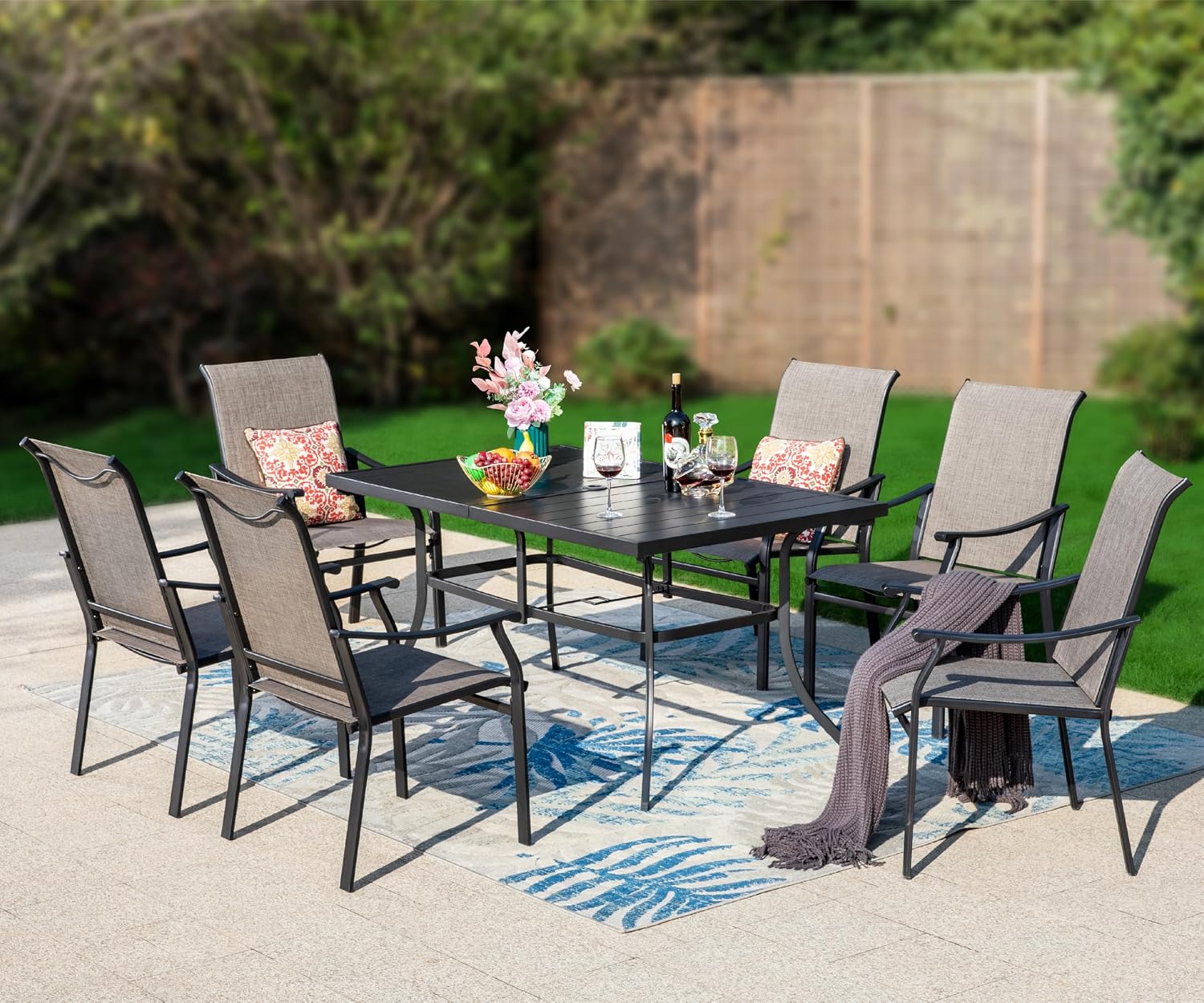 Sophia & William 7 Pieces Patio Dining Set, 6 Quick Dry Textilene Chairs and a Powder-Coated Outdoor Dining Table, Durable All-Weather Patio Furniture for Lawn, Park, and Courtyard Support 350lbs