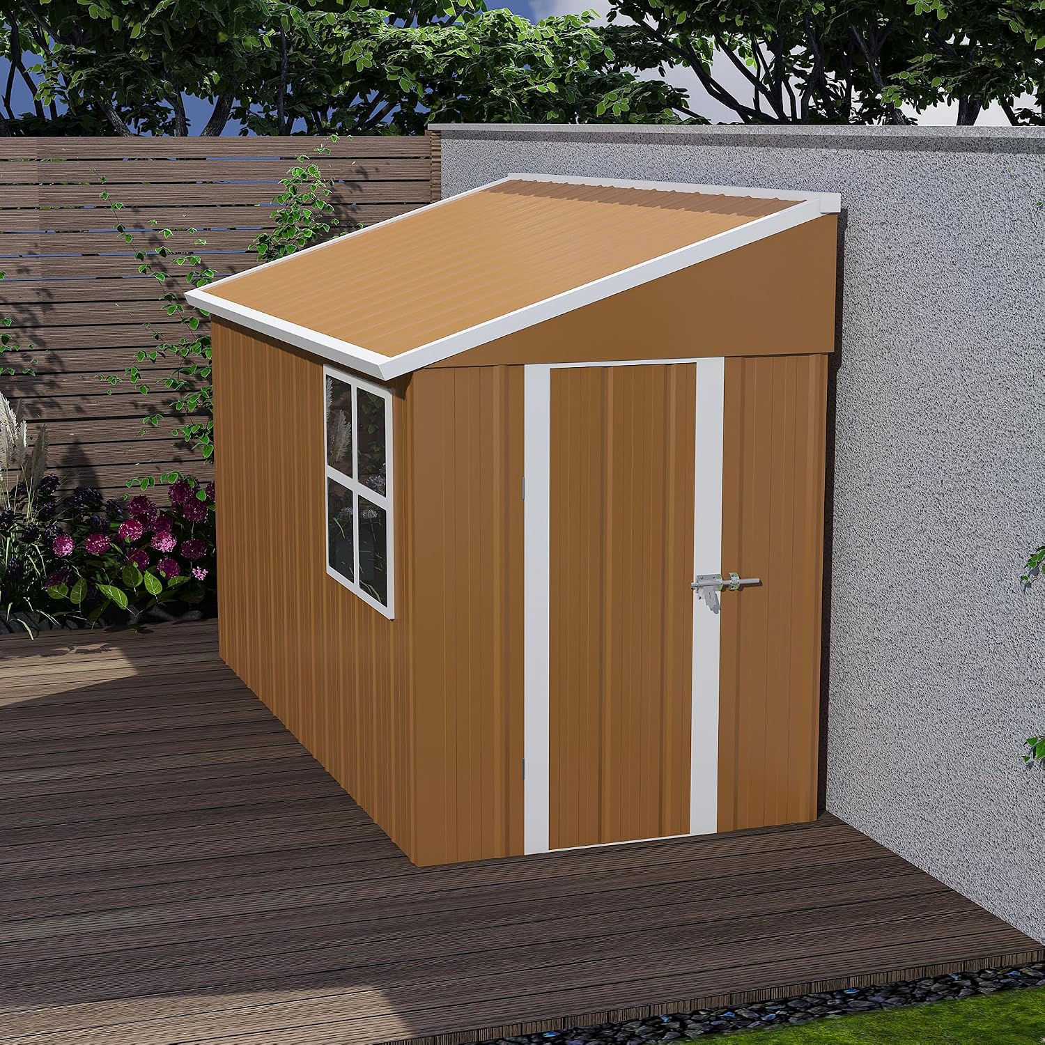 YOPTO 8x4 FT Sheds & Outdoor Storage,Heavy-Duty Metal Steel Shed with Windows and Weatherproof Sloped Roof,Waterproof Tool Sheds w/Lockable Door & Ventilation,for Garden,Lawn,Brown