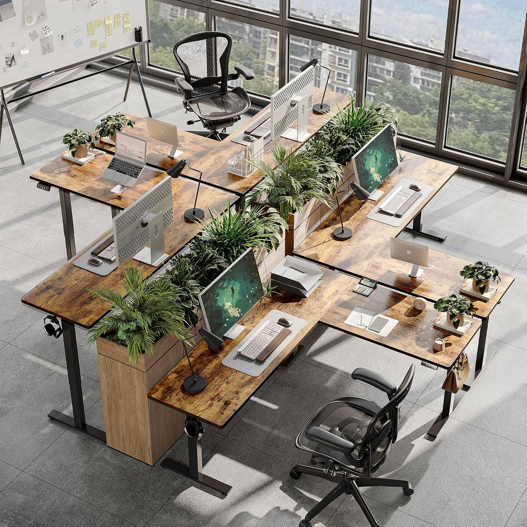 TIQLAB 75 x 61 inch L Shaped Standing Desk Adjustable Height, Electric Corner Standing Desk, Sit Stand Computer Table with Splice Board, Rustic Brown