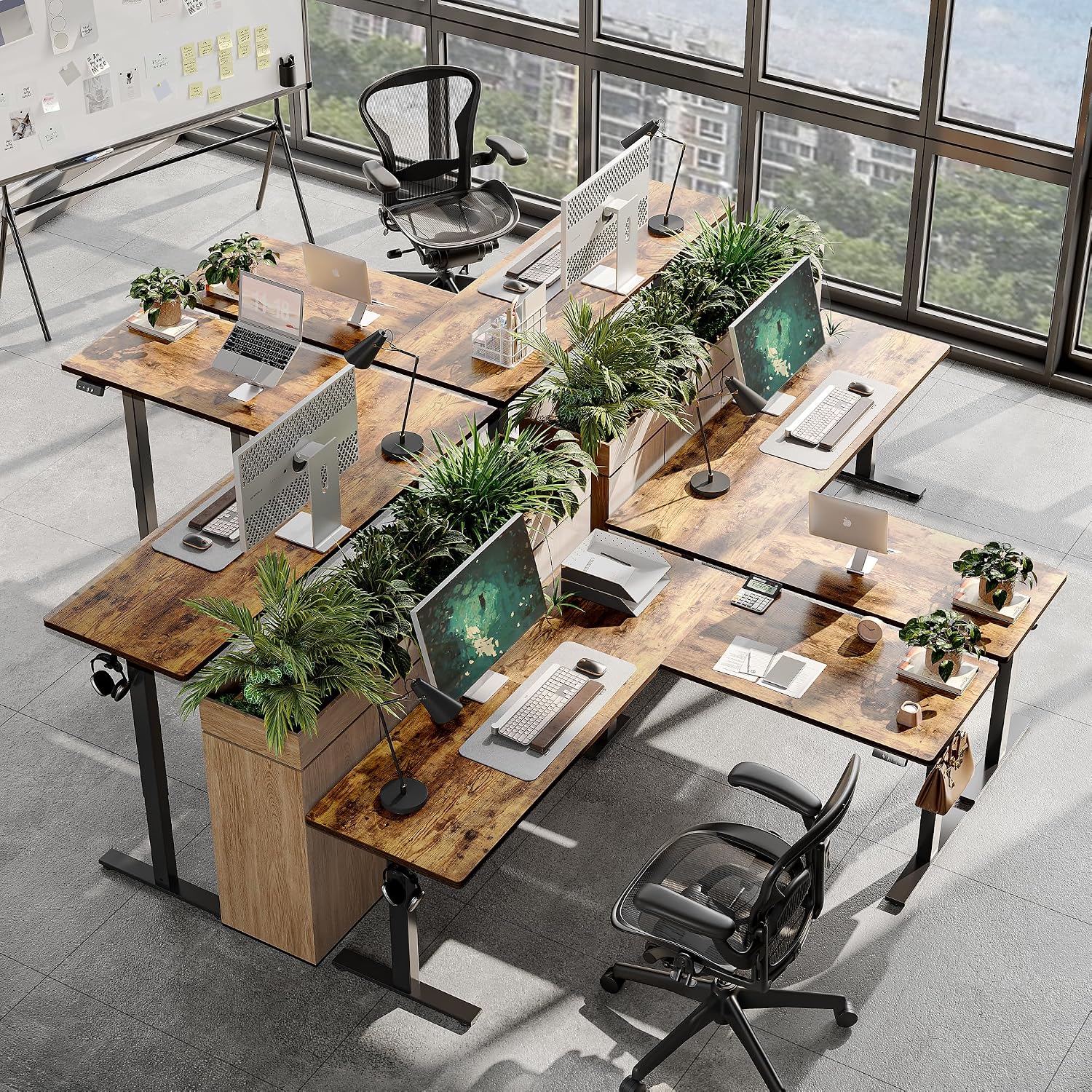 TIQLAB 75 x 61 inch L Shaped Standing Desk Adjustable Height, Electric Corner Standing Desk, Sit Stand Computer Table with Splice Board, Rustic Brown