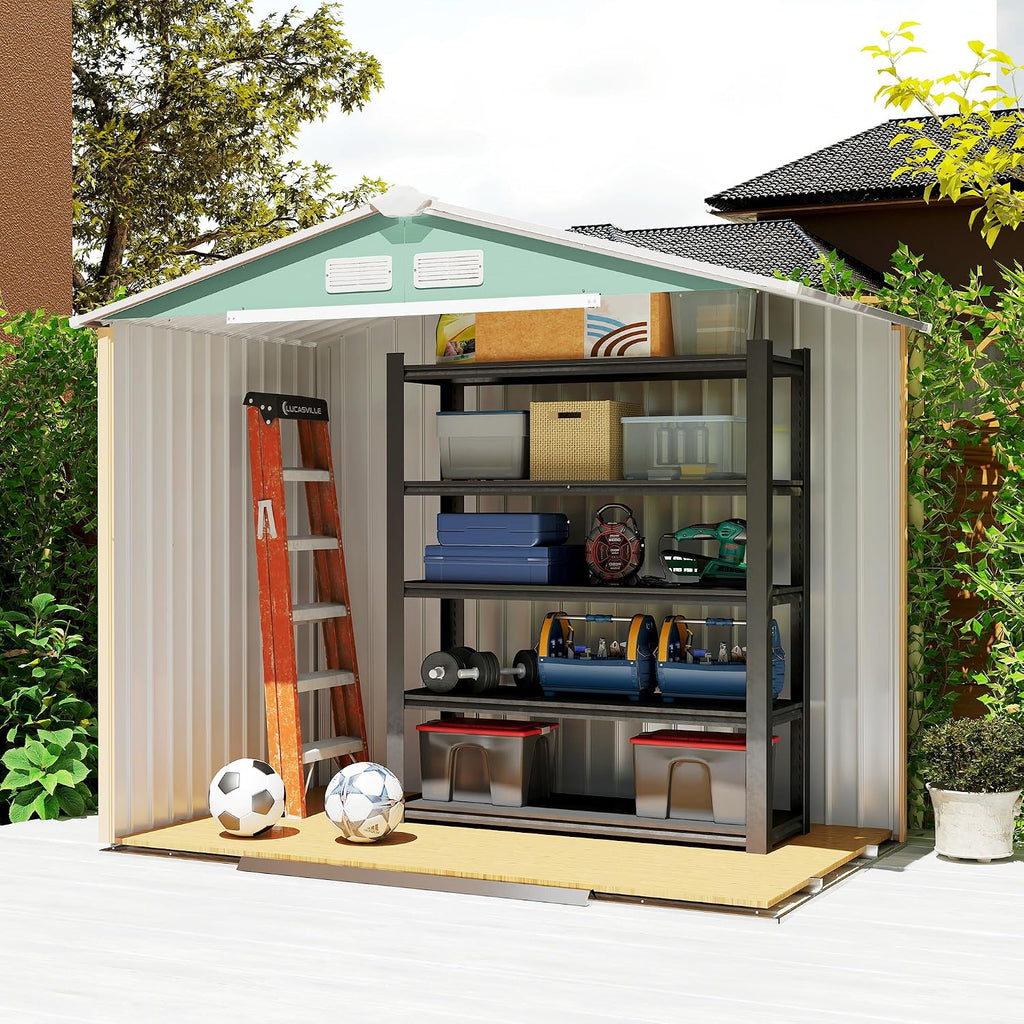 Outsunny 7' x 4' Outdoor Storage Shed, Garden Tool Metal Shed with Foundation Kit, Double Lockable Door, Air Vents and Sloping Roof, for Backyard, Patio, Lawn, Light Green