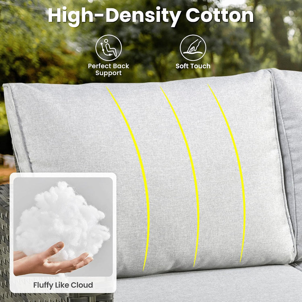 ovios Patio Sofa 3 Pieces Patio Furniture Set Outdoor Wicker Sofa Couch with Ottomans Thick Cushions, All Weather Rattan Conversation Set for Porch Backyard Deck, Grey
