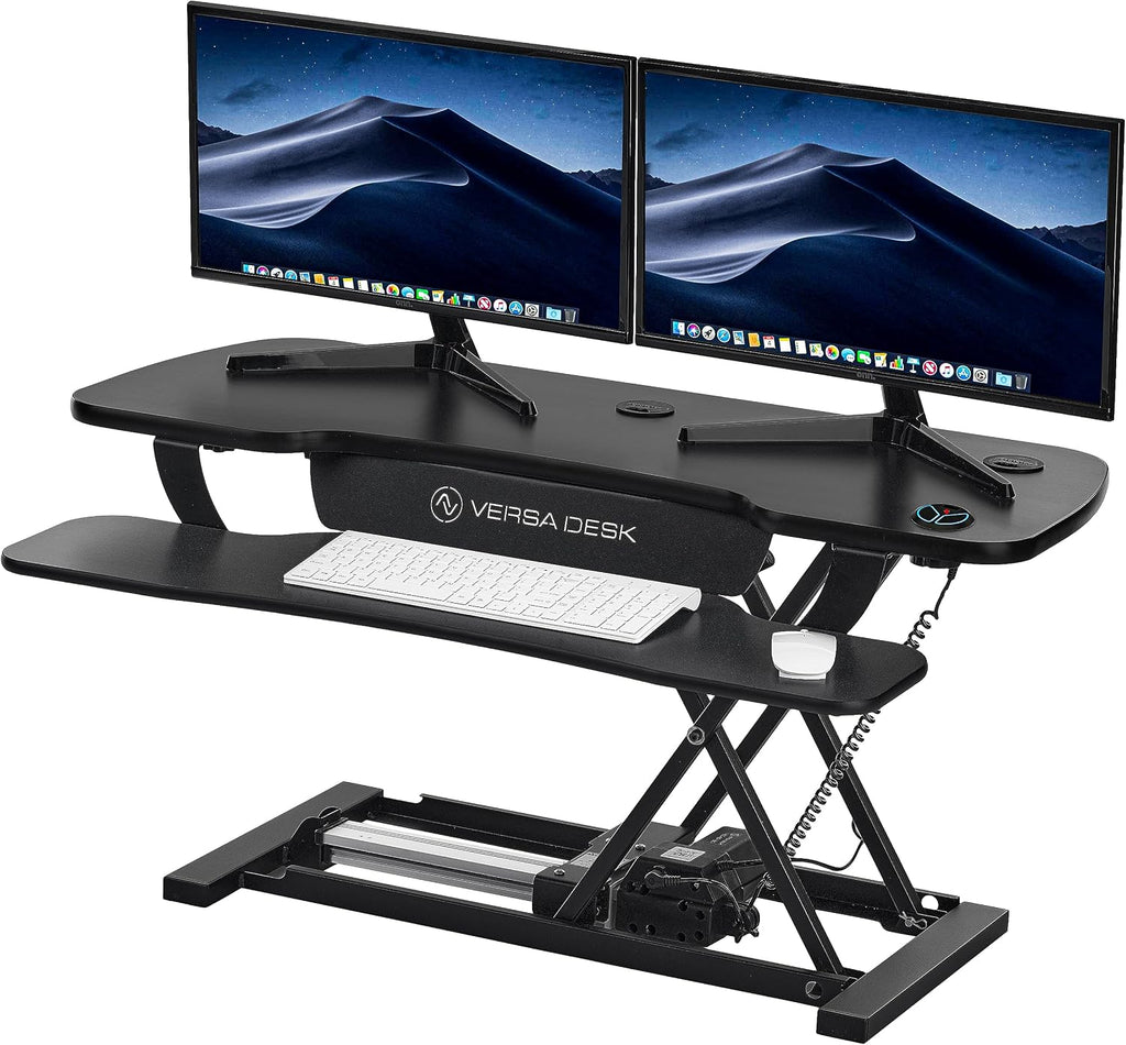VERSADESK PowerPro™ 36 Inch Electric Standing Desk Converter, Height Adjustable Sit to Stand Up Desk Riser, Laptop and Dual Monitor Desktop Workstation with Wide Keyboard Tray and USB Port, Black