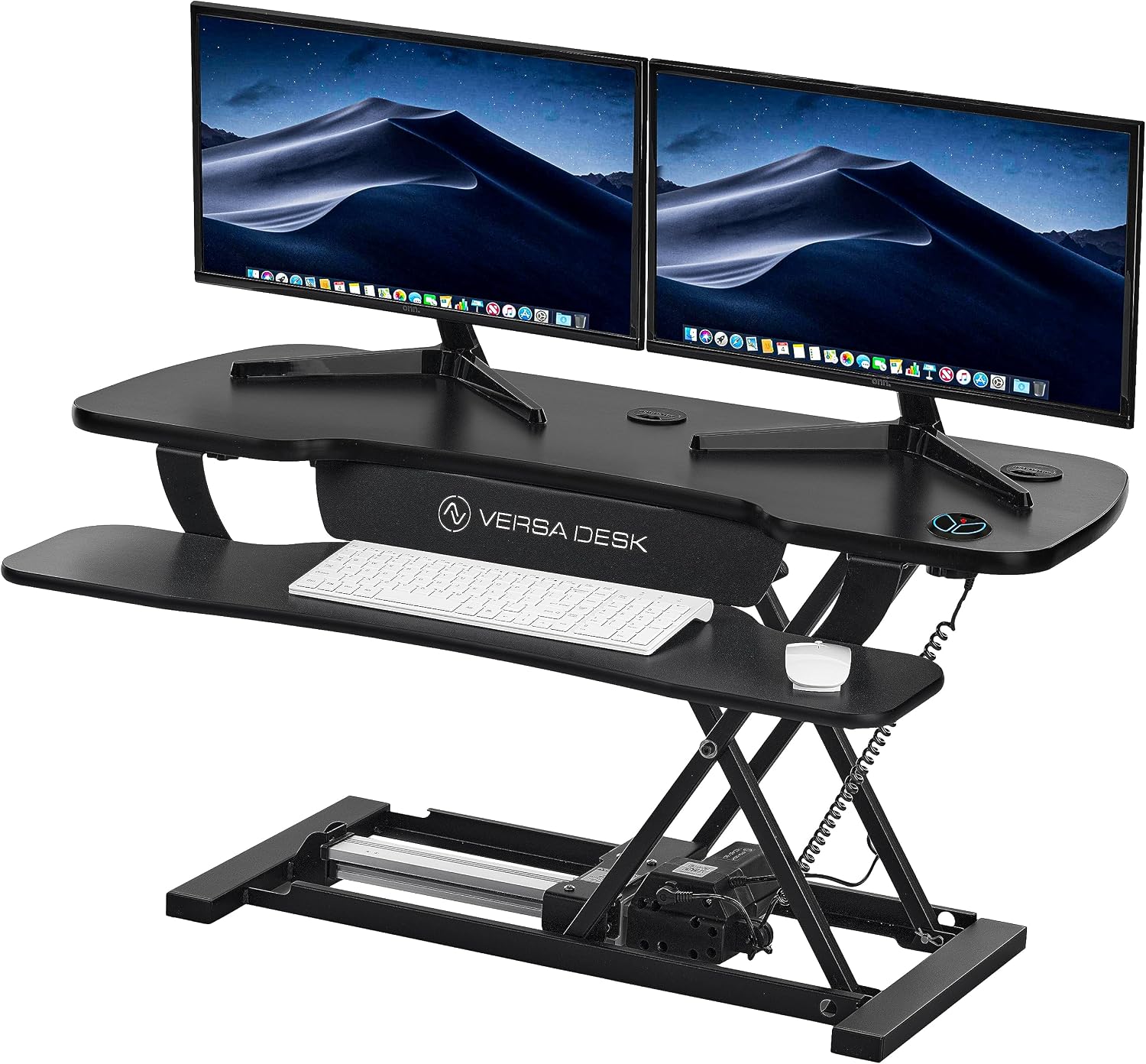 VERSADESK PowerPro™ 36 Inch Electric Standing Desk Converter, Height Adjustable Sit to Stand Up Desk Riser, Laptop and Dual Monitor Desktop Workstation with Wide Keyboard Tray and USB Port, Black