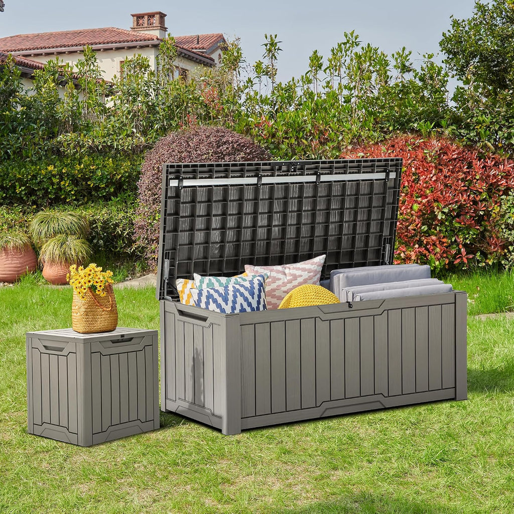 YITAHOME 120 Gallon Large Deck Box, Resin Outdoor Storage Box for Outdoor Pillows, Garden Tools and Pool Supplies, Waterproof, Lockable, Taupe