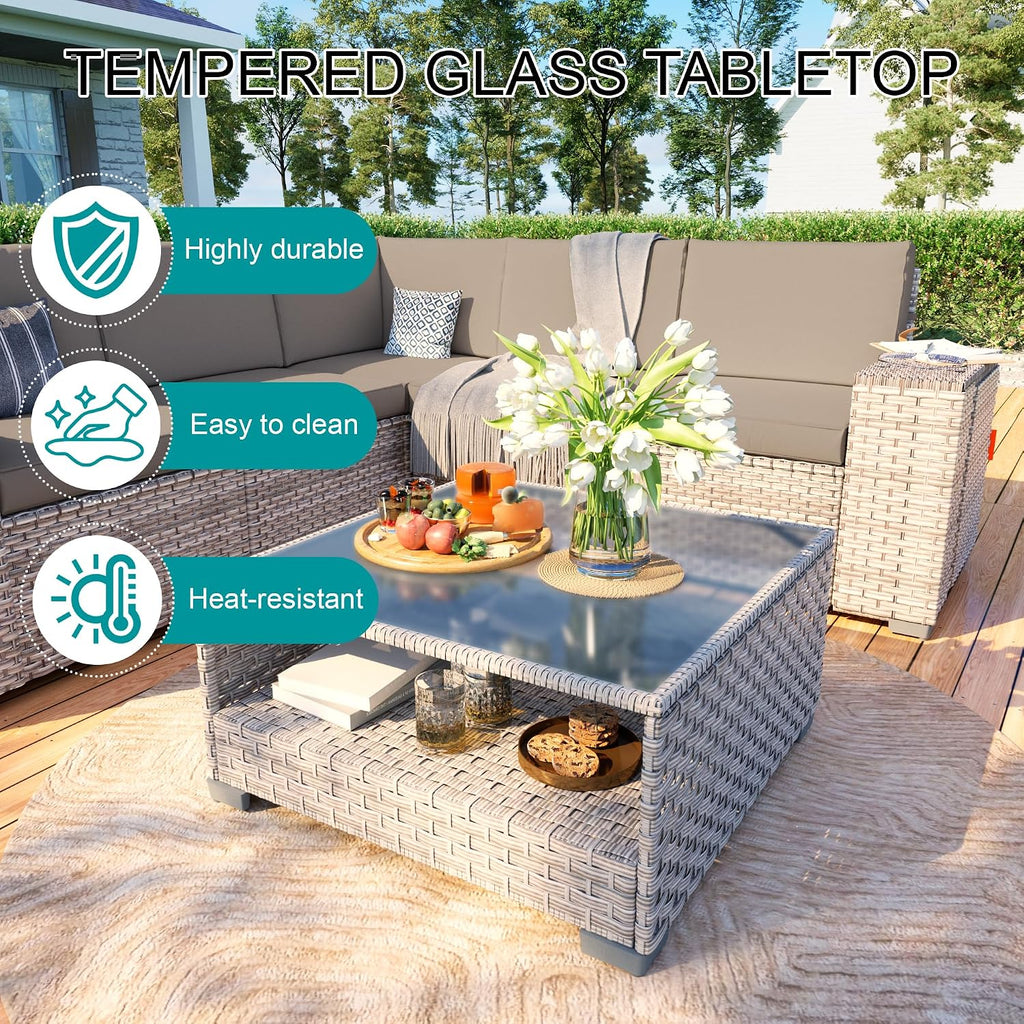 12-Piece Patio Furniture Set, Outdoor Extra Wide Armrest Modular Patio Sofa, Dual-Strand Rattan Wicker, Rust-Resistant Frame, Backyard High Back, Large Seat Furniture for Porch Garden Balcony, Khaki