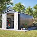 8 * 12 FT Outdoor Storage Shed with Floor Frame Heavy-Duty Metal Sheds & Outdoor Storage with Vents, Sloping Roof and Lockable Doors Waterproof Garden Tool Shed for Backyard Patio Lawn, Grey