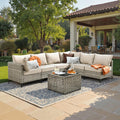 ovios 7 Piece Outdoor Patio Furniture with Glowing Coffee Table, Rattan Wicker Conversation Set with Sofa, Sectional Single Chairs for Outside Porch Balcony Backyard Pool,Beige