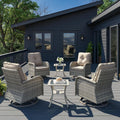 6-Piece Patio Rocking Swivel Chair Outdoor Wicker Rattan Bistro Set with Tempered Glass Side Table, Outdoor Patio Furniture Set for Garden, Deck, and Balcony, Sand
