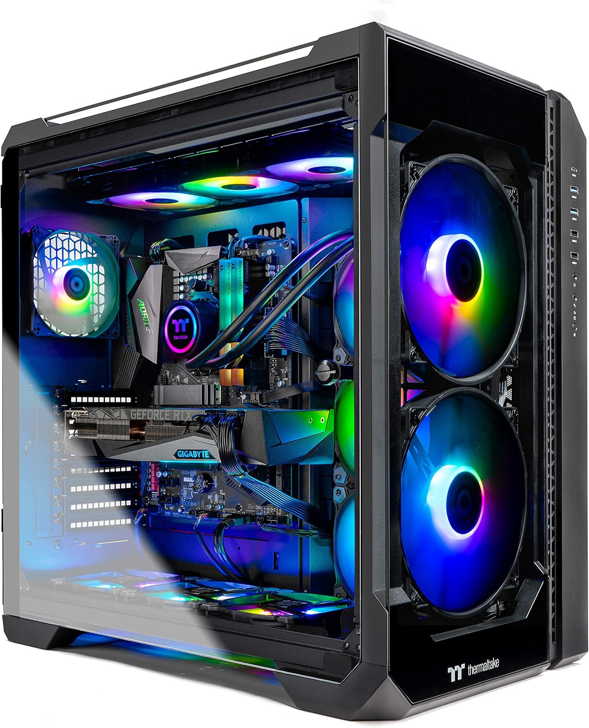 Thermaltake LCGS View 390 AIO Liquid Cooled CPU Gaming PC(AMD Ryzen 7 5800X 8-core, ToughRam DDR4 3600Mhz 16GB RGB Memory, NVIDIA GeForce RTX 3090, 1TB NVMe Gen4 M.2, Win 10 Home) V51B-X570-39V-LCS