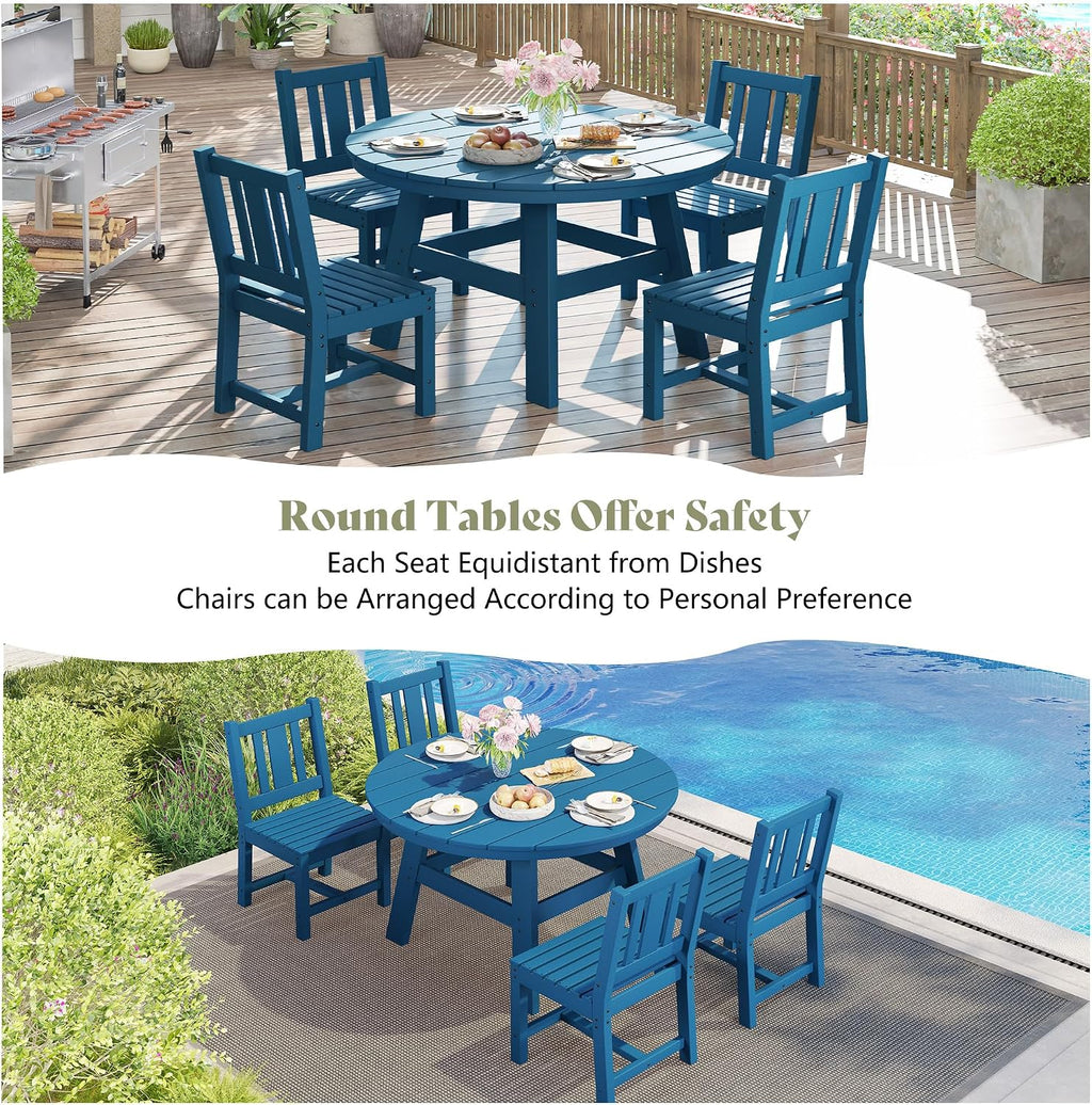 AMERLIFE 5 Piece HDPE Outdoor Dining Table & Chairs Set, All-Weather Patio Table and Chairs Set Furniture with Umbrella Hole for Garden, Backyard, Poolside, Seaside, Blue