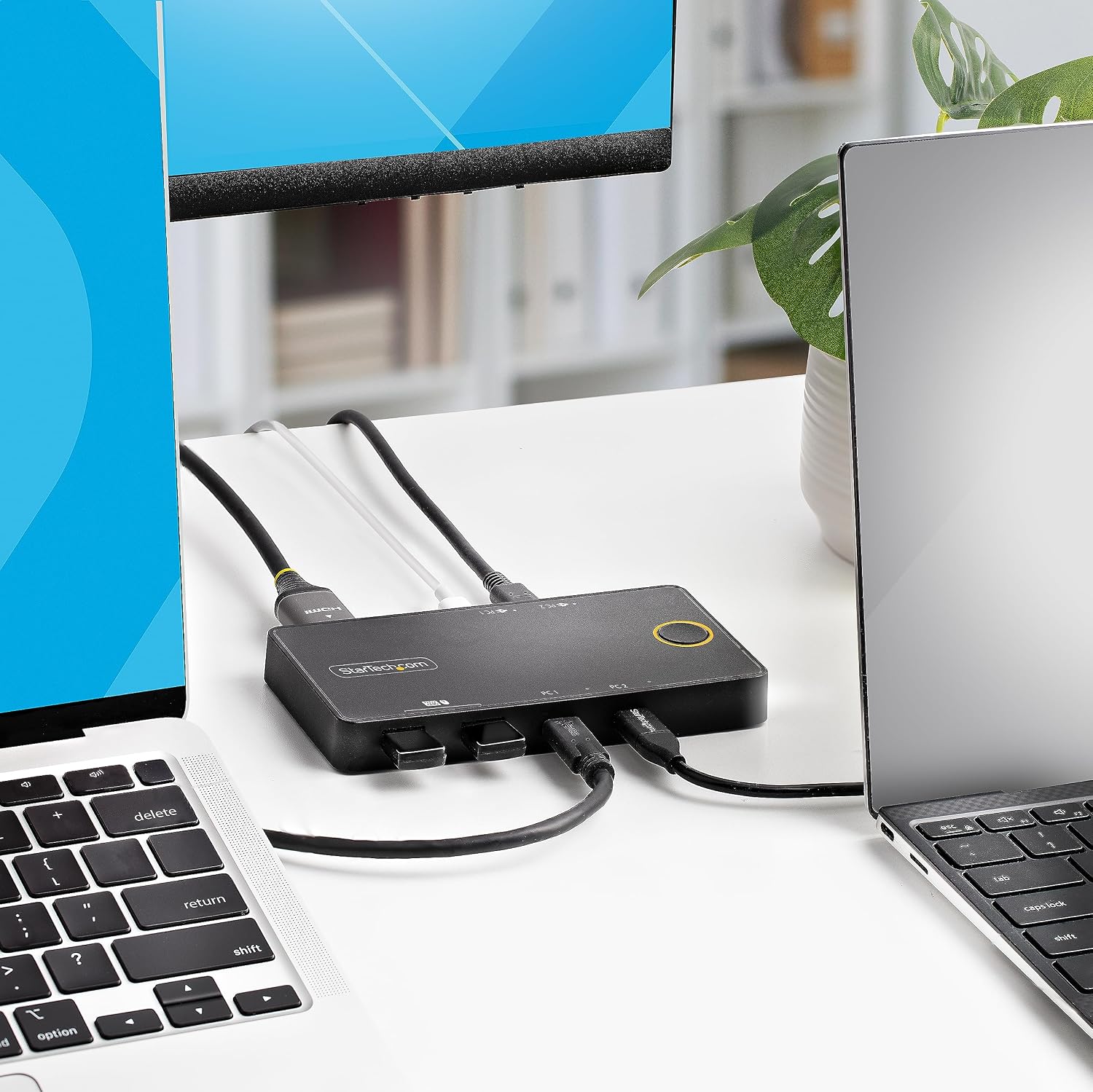 StarTech.com 2-Port USB-C KVM Switch, Single-4K 60Hz HDMI Monitor, 100W Power Delivery Pass-Through for Each Laptop/Tablet, Bus Powered, USB Type-C/USB4/Thunderbolt 3/4 Compatible, TAA