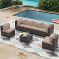 7 Pieces Outdoor Patio Furniture Set,Outdoor Sectional Furniture All Weather PE Rattan Wicker Patio Conversation Set with Coffee Table and 6 Thickened Cushions,Sand