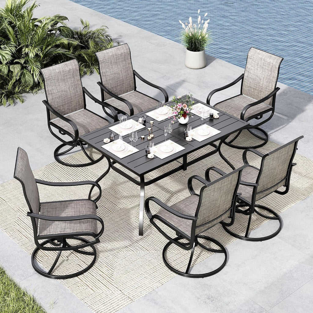 MFSTUDIO Patio Table and Chairs Set of 6, Outdoor Dining Set for 6 with Umbrella Hole, Outdoor Patio Furniture Set for Deck, Backyard, Poolside & Garden