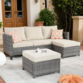 ovios Patio Sofa 3 Pieces Patio Furniture Set Outdoor Wicker Sofa Couch with Ottomans Thick Cushions, All Weather Rattan Conversation Set for Porch Backyard Deck, Beige