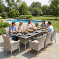 10-Piece Patio Dining Set, Patio Furniture Set with Square Tempered Glass Table & 8 Wicker Chairs, Expandable Design for Larger Groups, Outdoor Furniture for Backyard, Deck, Garden, Beige