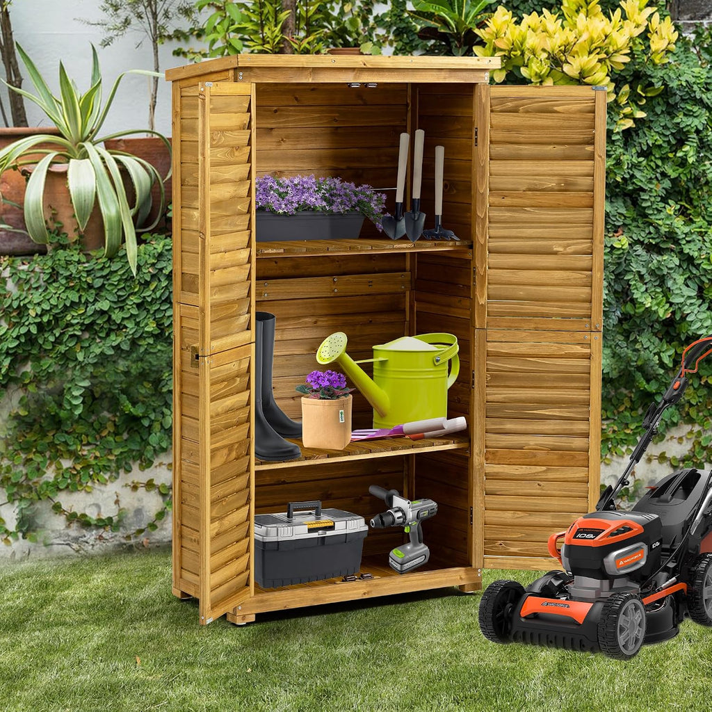 YOPTO Outdoor Wood Storage Cabinet,Garden Shed Tool with Lockable Door and Waterproof Roof,Backyard Building w/ 2 Removable Shelves & Adjustable Feet,for Lawn Patio,34.25' L x 18.5' W x 63' H,Natural