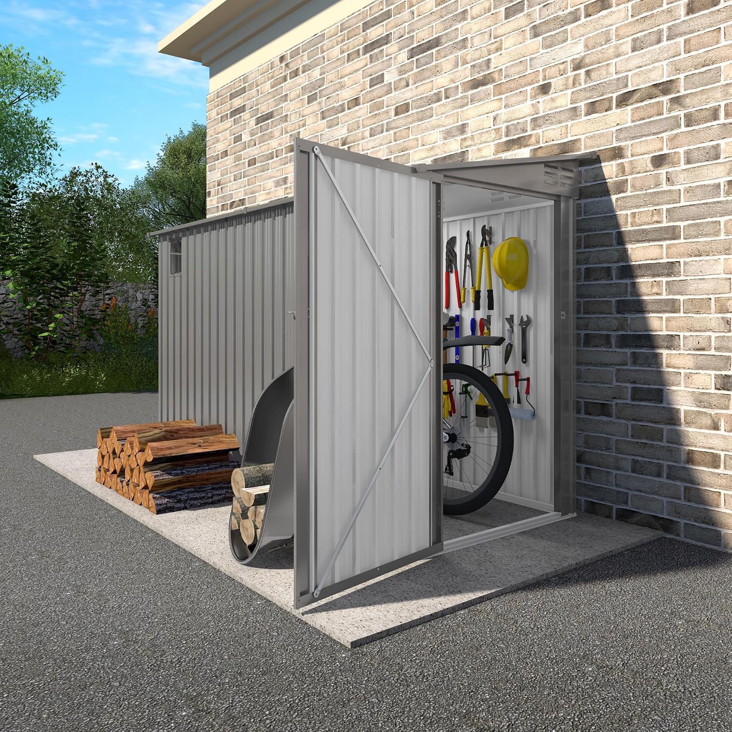 4 * 9.2 FT Outdoor Storage Shed, Galvanized Steel Garden Shed with Lockable Door & Window, Waterproof Metal Tool Storage for Garden, Backyard, Patio, Lawn(Gray)