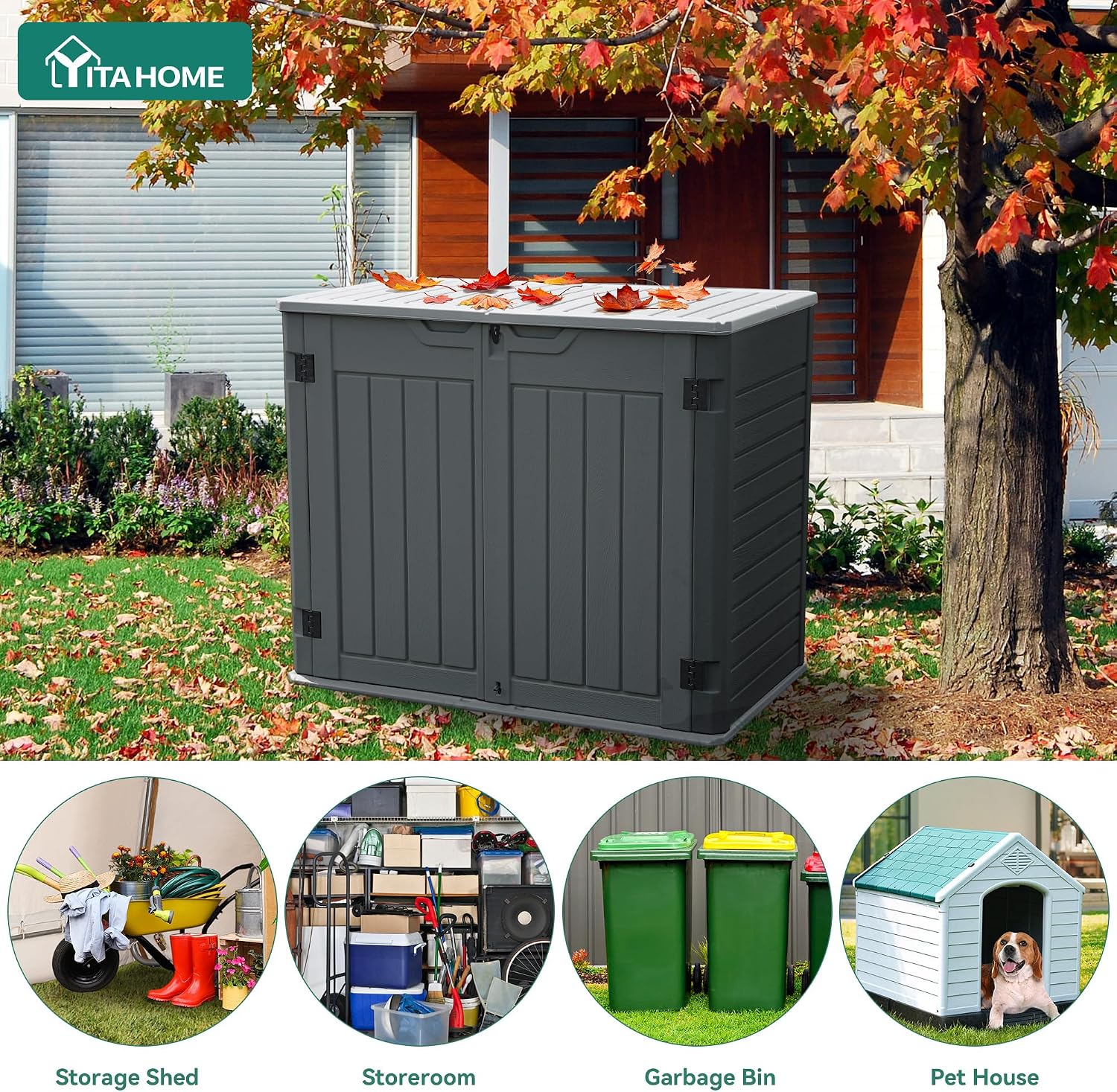 YITAHOME Outdoor Resin Storage Sheds, 39 in Height Lockable Waterproof Horizontal Shed w/o Shelf, Easy to Assemble Shed Storage for Garden Tools, Dark Gray