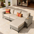 ovios 4-Piece Patio Furniture Set with L-Shape Sofa Chaise, Outdoor Sectional Couch Comfy Cushions, Modern Modular Wicker Rattan Conversation Set, Beige