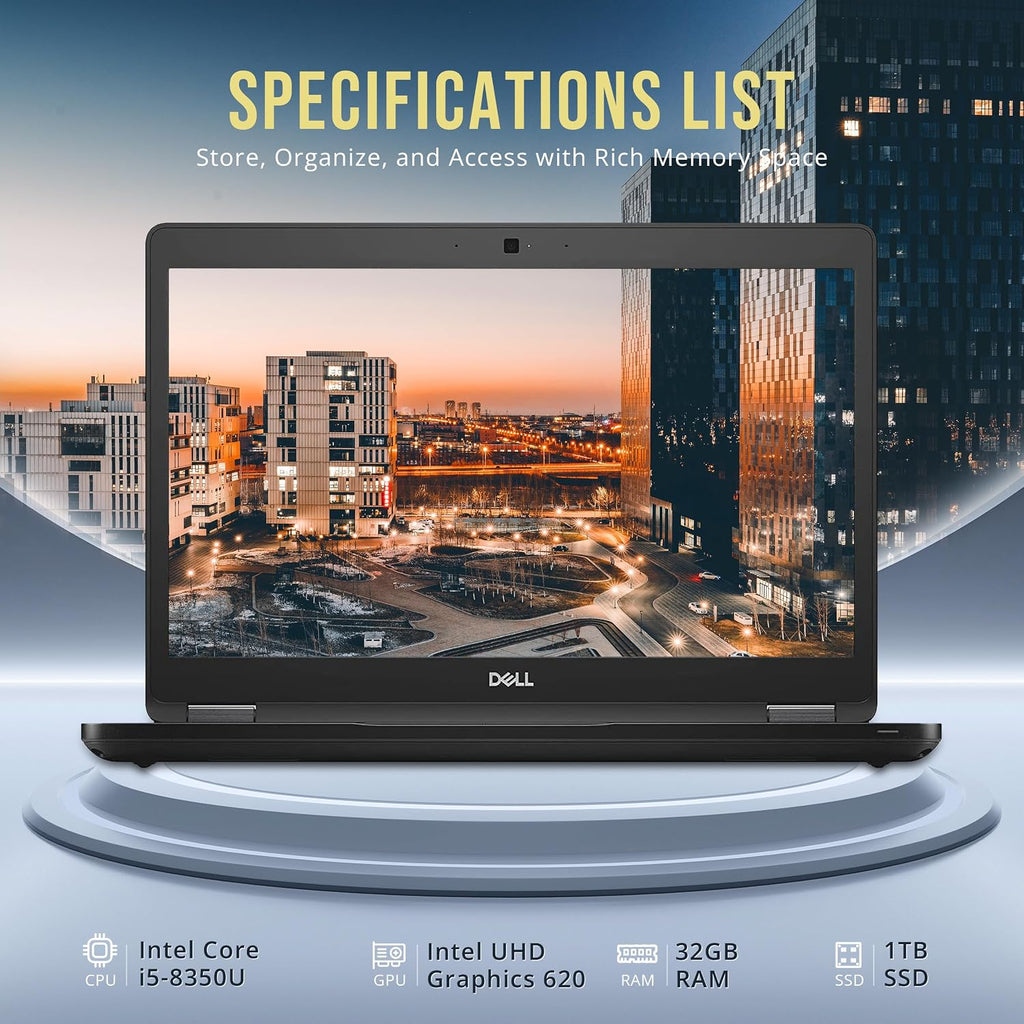 Dell Latitude 5490 14' FHD Business Laptop, Intel i5-8350U Processor, 32GB RAM, 1TB PCIe SSD, ‎Intel UHD Graphics, Backlit Keyboard, HD Webcam, Win 11 Pro, Black(Renewed)