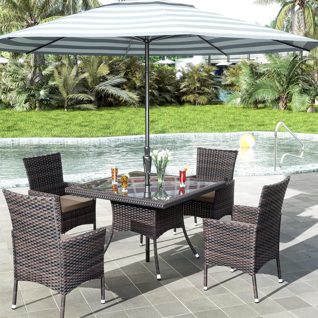 10 Pieces Outdoor Patio Dining Set,Patio Table and Chairs Rattan Outdoor Patio Furniture Set with Umbrella Hole,Dining Table Set for 8 with Chairs for Backyard,Garden and Kitchen,Brown