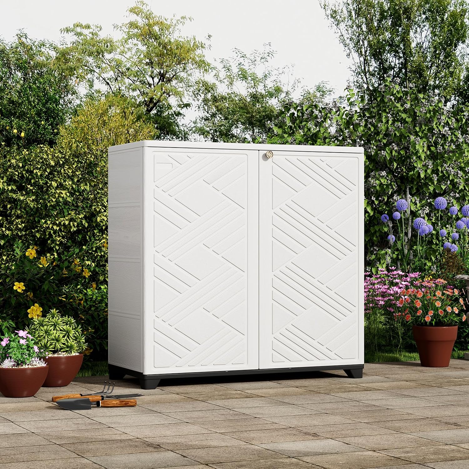 ZZM Indoor/Outdoor Storage Cabinet Waterproof, 34'x15'x34' Plastic Outdoor Storage Box for Garden Balcony Bathroom, All Weather Outdoor Storage Clearance, DIY Usage, with No Shelf (White)