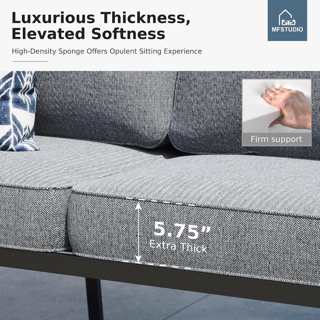 MFSTUDIO Metal Patio Furniture Sets, All-Weather Steel Frame Outdoor Conversation Set Patio Sofa Set with 3-Seats for Garden, Backyard(Grey Cushion)