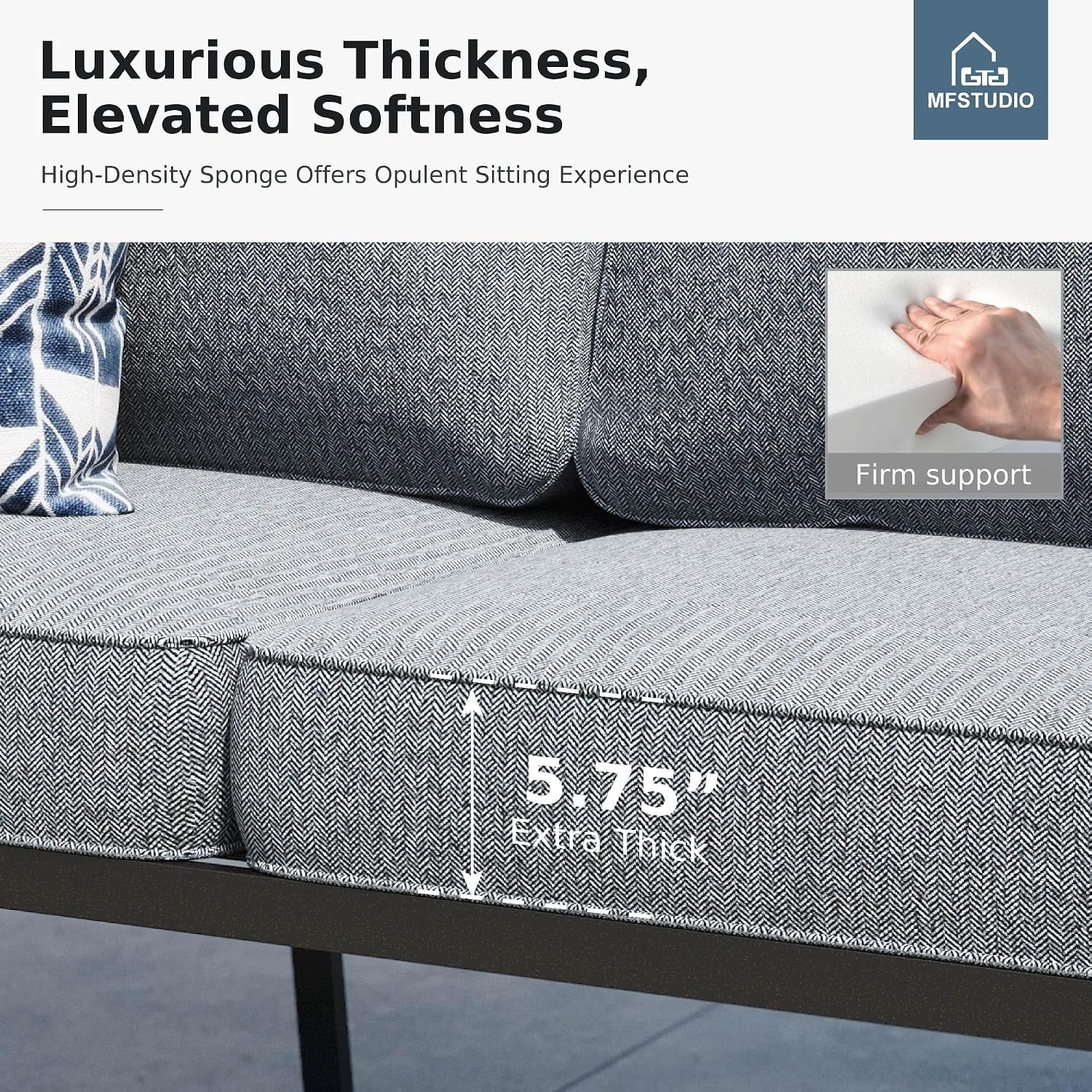 MFSTUDIO Metal Patio Furniture Sets, All-Weather Steel Frame Outdoor Conversation Set Patio Sofa Set with 3-Seats for Garden, Backyard(Grey Cushion)