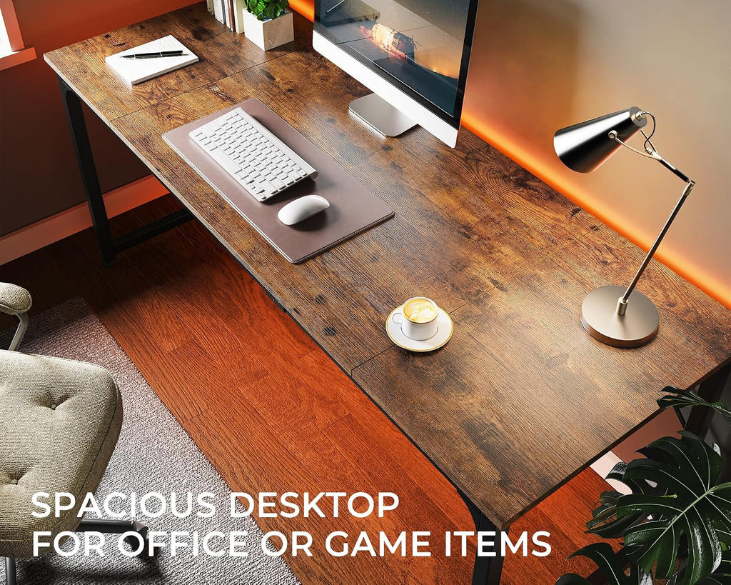 Huuger Computer Desk, 70 Inch Office Desk, Gaming Desk with Storage, Writing Desk Work Desk for Home Office, Study, Long Simple Desk, Large Legroom, Metal Frame, Rustic Brown
