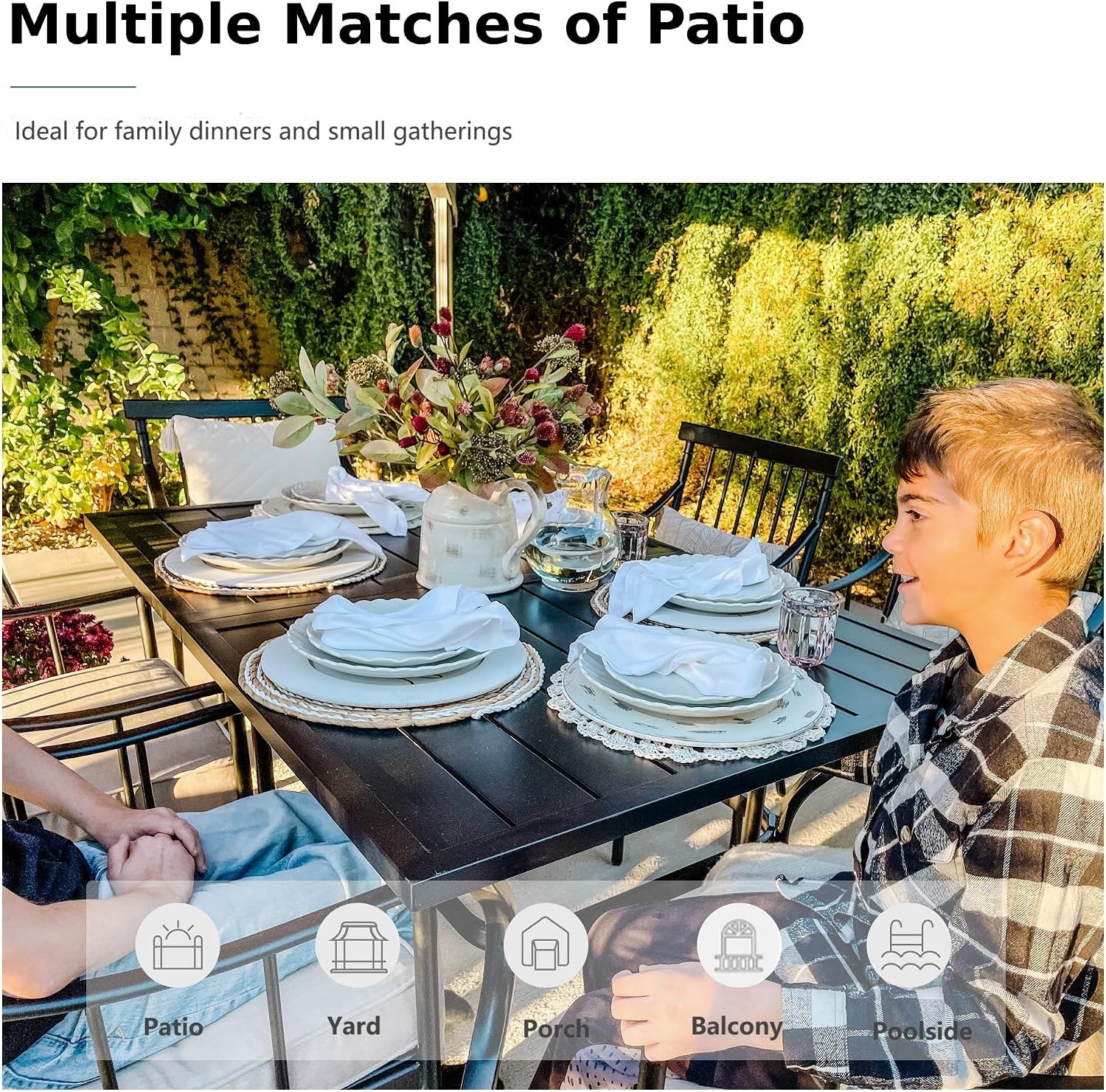 MFSTUDIO Patio Table and Chairs Set of 6, Outdoor Dining Set for 6 with Umbrella Hole, Outdoor Patio Furniture Set for Deck, Backyard, Poolside & Garden