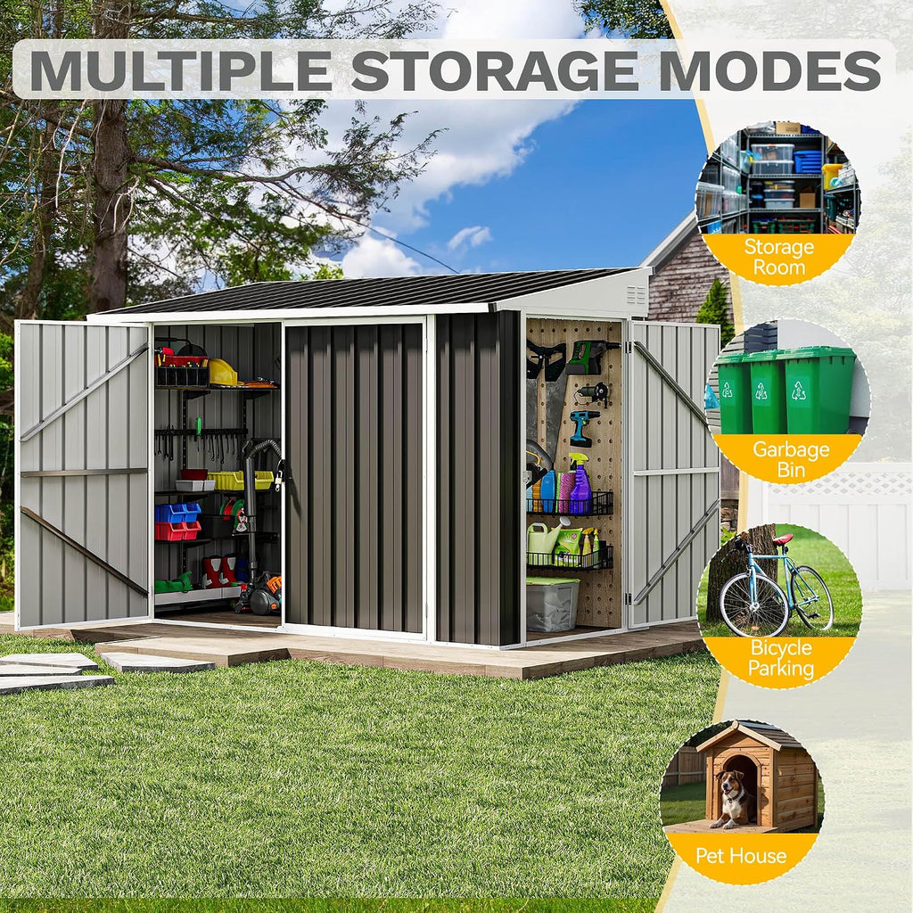 DWVO 7x4 FT Outdoor Weatherproof Storage Shed, Secure Metal Bike Shed w/Lockable Entry, Garden Storage Solution for Lawn Equipment, Tools, Waste Bin, Dark Gray