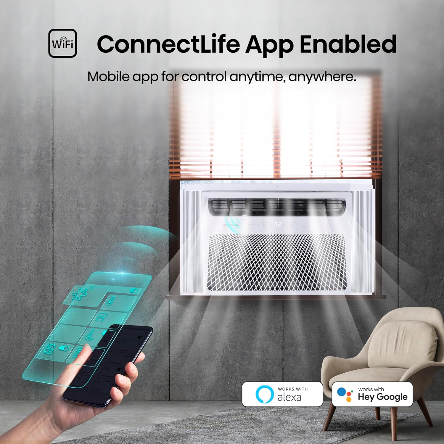 Hisense 8,000 BTU Smart Window Air Conditioner, 3 modes (Cooling, Fan, Dehumidifier), Easy Installation,Ultra Quiet, 2 Years Warranty