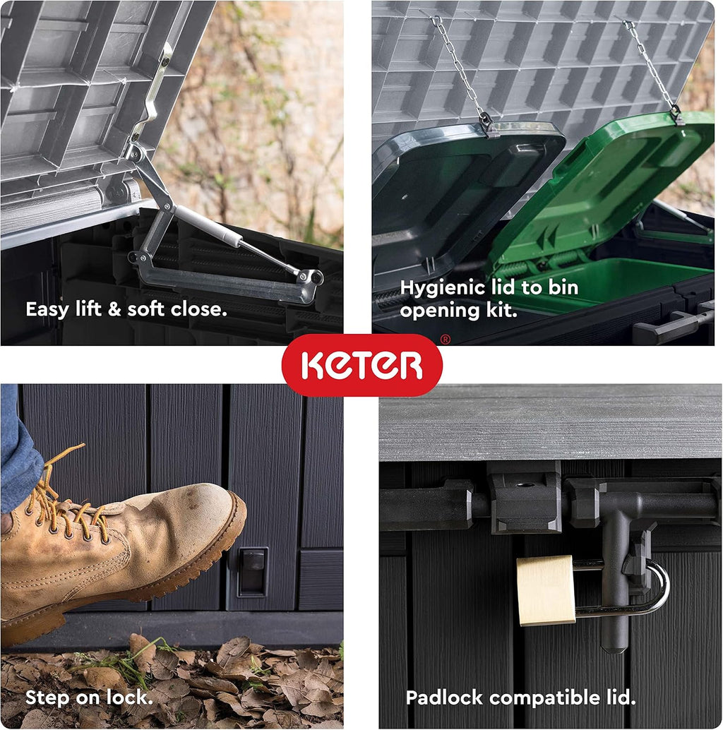 Keter Store-It-Out Prime XL 4.75 x 2.6 Foot Resin Outdoor Storage Shed with Double Doors and Easy Lift Hinges, Perfect for Trash Cans, Garden and Yard Tools, and Pool Toys, Black