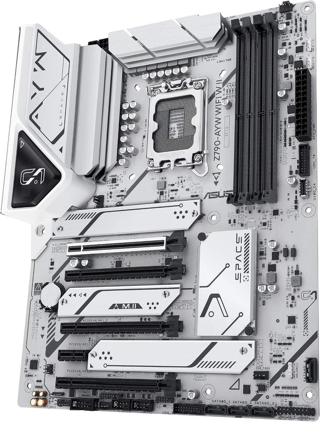 ASUS Z790-AYW WiFi W II Intel Z790 (LGA 1700) ATX Motherboard with PCIe® 5.0, 3X M.2, 12+1 DrMOS, DDR5, WiFi 6, 2.5Gb LAN, HDMI, USB 10Gbps Type-C®, USB 10Gbps Type-C®, Thunderbolt™, USB4®, Aura Sync