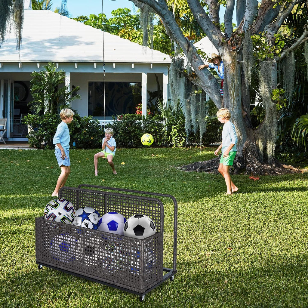 Poolside Float Storage, Outdoor Storage, Patio Poolside Float Storage Basket, Storage Box, PE Rattan Outdoor Pool Caddy with Rolling Wheels for Floaties, Patio, Pool, Beach-Sturdy & Movable,