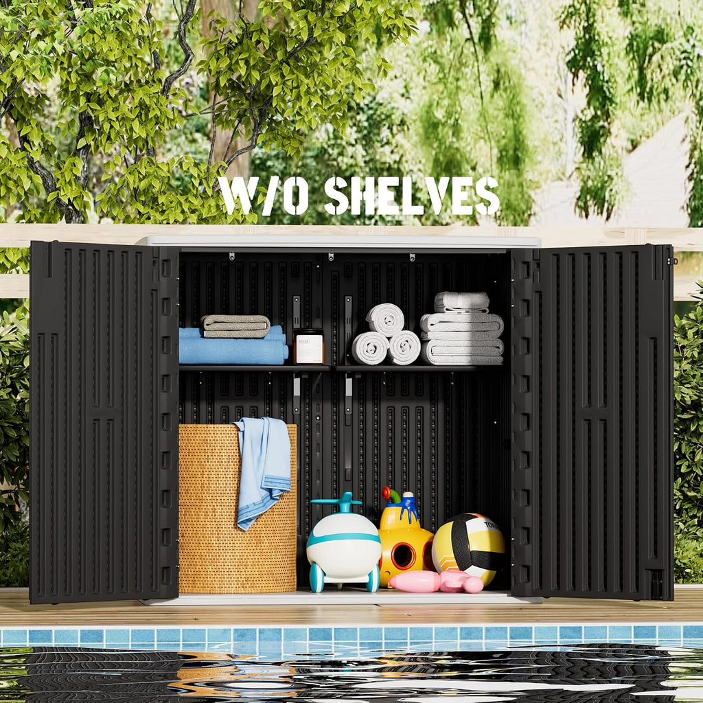 Mrosaa Large Outdoor Storage Box,Resin Sheds&Outdoor Storage Waterproof/Lockable,Outdoor Storage Cabinets for Balcony,Garage,Backyard (37Cu.ft-Black White)