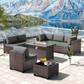 Kullavik 8 Pieces Outdoor Patio Furniture Set,Sectional Sofa Set with 43' 55000 BTU Gas Propane Fire Pit Table,Brown PE Rattan Wicker Patio Conversation Set,Grey
