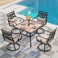 PHI VILLA 5 Pieces Outdoor Dining Set for 4, 37' Square Wood-top Metal Table & Wrought Iron Swivel Chairs, All Weather Large Outside Furniture with Cushions & Pillows for Patio, Deck, Porch