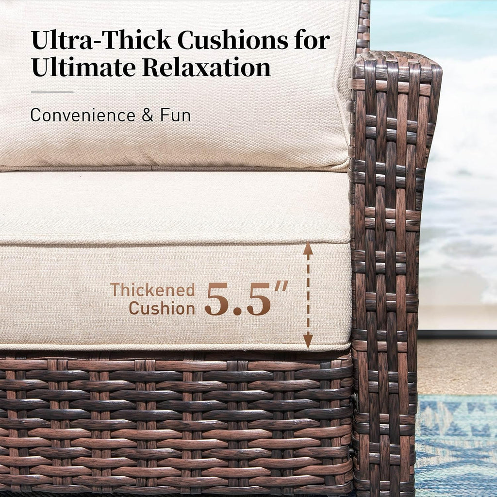 SUNSHINE VALLEY Patio Wicker Swivel Chairs Set of 2, Outdoor High Back Chairs with 5.5' Waterproof Cushions, Outdoor Furniture Set for Deck Porch and Yard, Beige