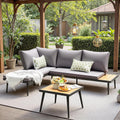 Devoko Patio Furniture Set,6 Pieces Outdoor Sectional Sofa with Cup Holder and 7.87in Wider Armrest, PE Wicker Backyard Couch Set with Coffee Table&Glass Tabletop for Deck, Porch
