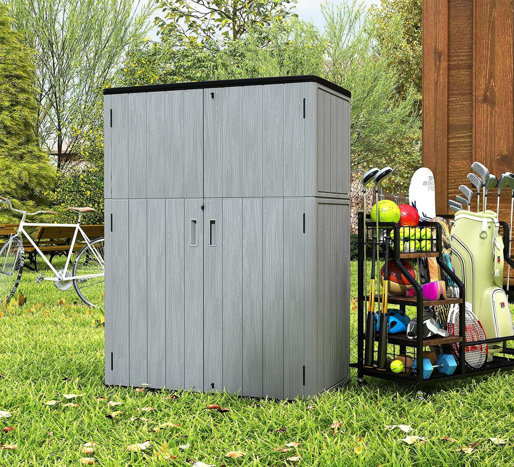 ZZM 57 Cu.ft Outdoor Storage Cabinet with One Tool Kit, Horizontal Storage Shed for Garage, Bike, Garbage Cans, Garden Accessories