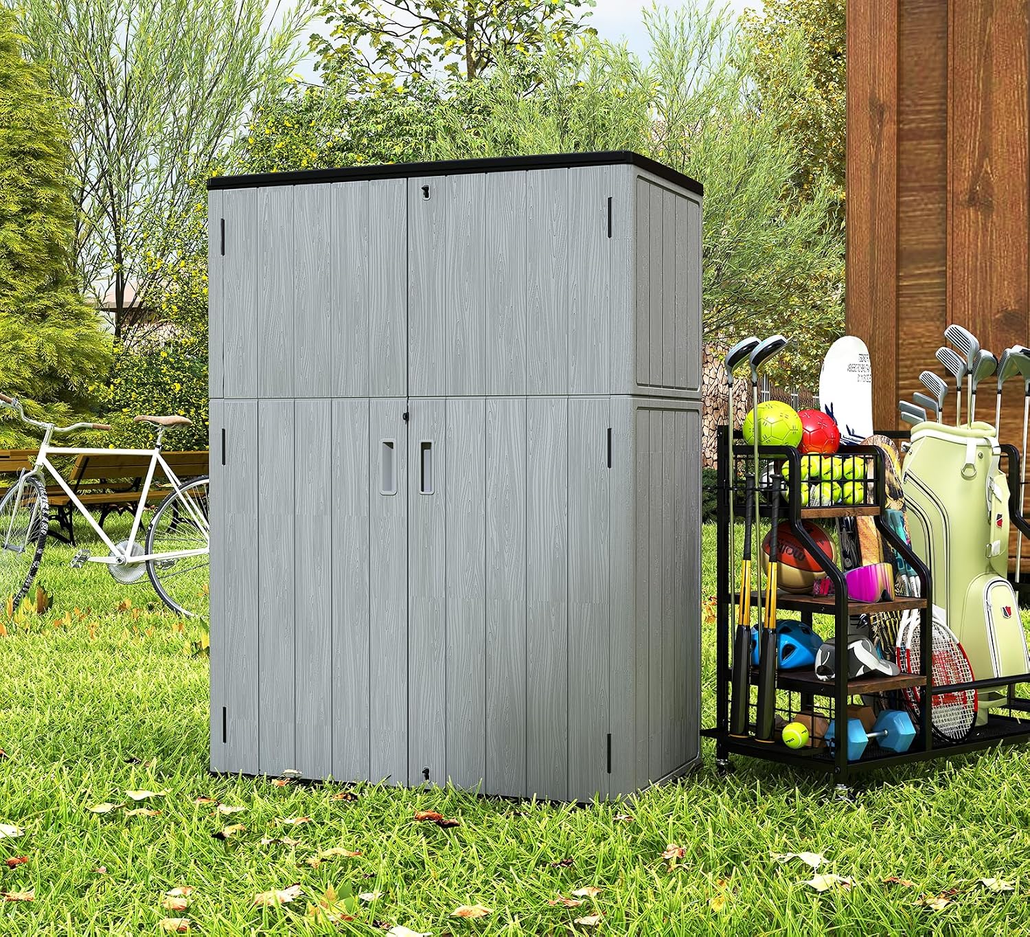 ZZM 57 Cu.ft Outdoor Storage Cabinet with One Tool Kit, Horizontal Storage Shed for Garage, Bike, Garbage Cans, Garden Accessories