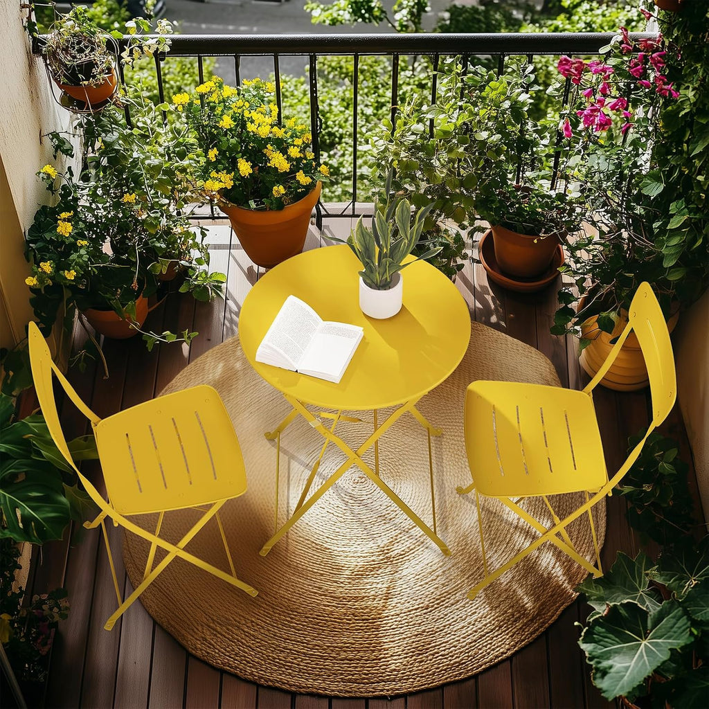 Grand patio Premium Frame Patio Bistro Set, Colorful Folding Outdoor Patio Furniture Sets, 3-Piece Patio Table and Chair Set, Yellow