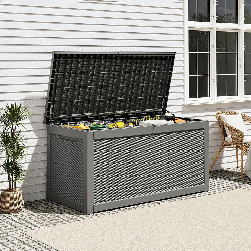 Outdoor Storage Box, Resin Deck Boxes Indoor and outdoor, Waterproof Storage Box Lockable Lid Grey,260 Gallon