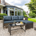 Vongrasig 3 Pieces Patio Furniture Sets, All-Weather Wicker Outdoor Sofa Couch Sectional Set, Small Conversation Set for Patio, Garden w/Cushion, Glass Table, (Blue)
