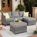ovios Patio Sofa 3 Pieces Patio Furniture Set Outdoor Wicker Sofa Couch with Ottomans Thick Cushions, All Weather Rattan Conversation Set for Porch Backyard Deck, Dark Grey