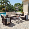 UPHA 5 Pieces Patio Furniture Sets, Wicker Outdoor 3-Seat Sofa Set with Swivel Chairs, Patio Conversation Set for Deck Backyard Garden, Brown Rattan, Beige Cushion