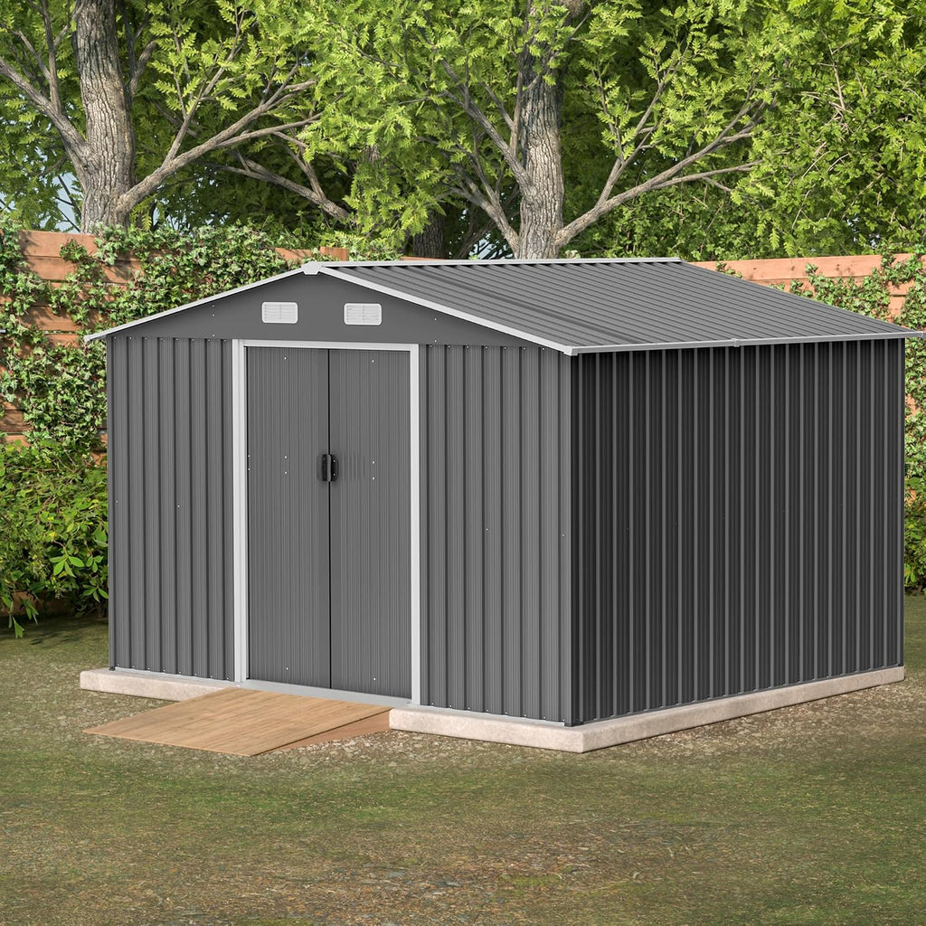 10x8 FT Outdoor Storage Shed with Sliding Doors & Air Vents - Aluminum Frame, Weatherproof Metal Shed for Garden, Backyard, Patio Equipment